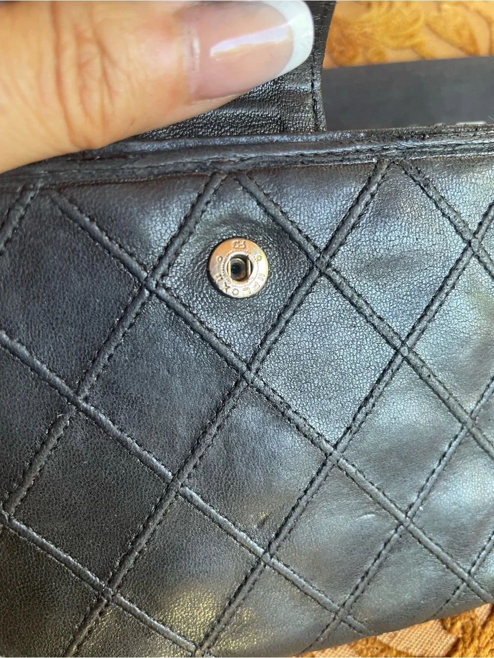 CHANEL Black Quilted cross stitch CC Snap Wallet